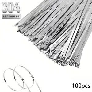 11.8Inch Metal Cable Ties (100pcs), 304 Stainless Steel Heavy Duty Cable Ties, , Multi-Purpose Self-Locking Cable Ties for Exhaust Packages, Outdoor And Awnings, Etc.