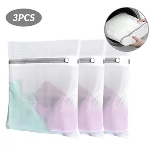 3Pcs Jumbo Breathable Mesh Resealable Washing Bags Set - Zippered Net Bags, Home Laundry Room Accessories That Allows Water to Pass Through for Protecting Delicate Clothes & Fabric