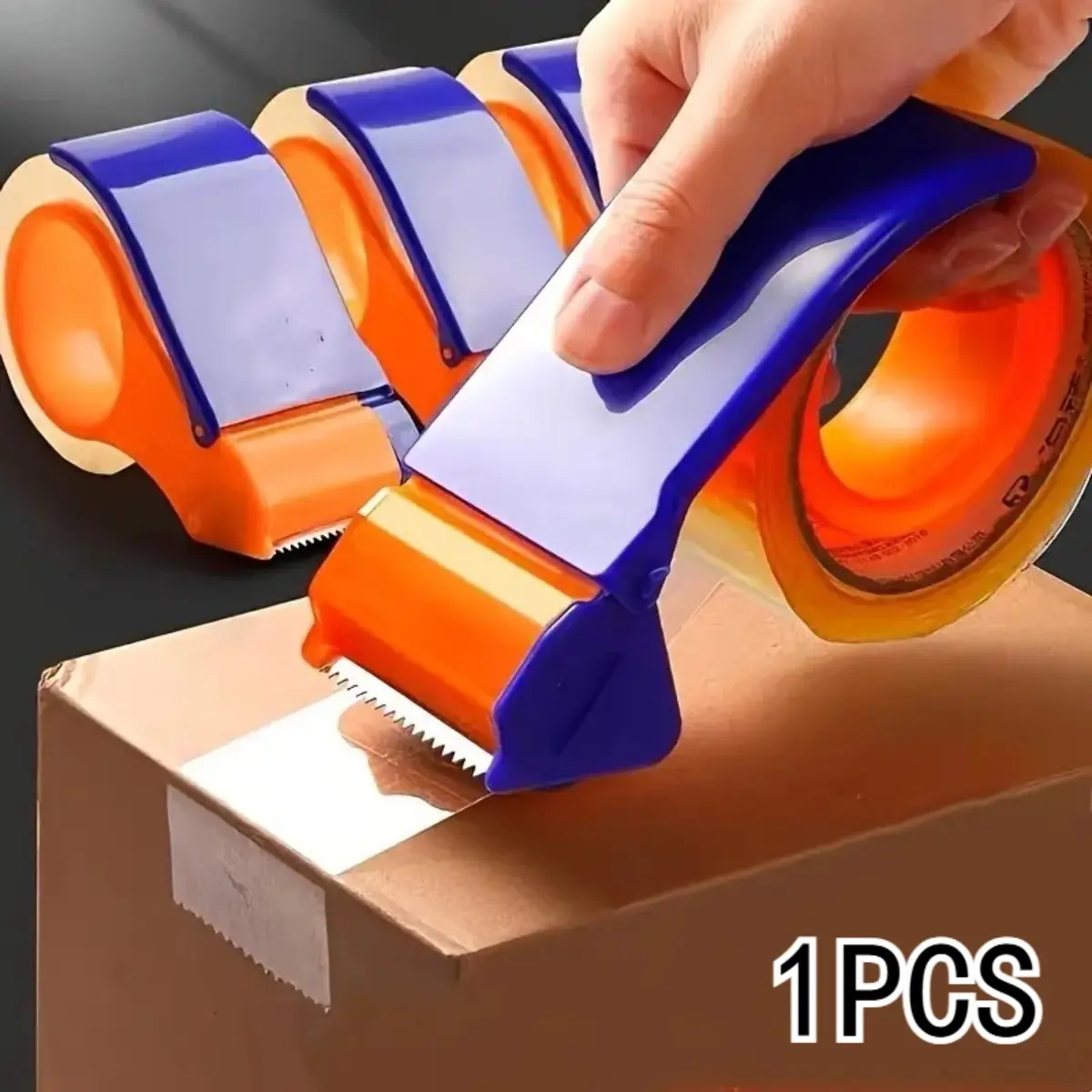 Portable Packaging Tape Dispenser, Ergonomic Handheld Heavy-Duty Cutter and Sealer, Blue and Design, Lightweight, Durable Plastic Structure