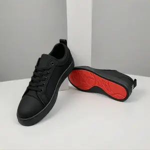 European Style Leather Black Sneakers with Red Sole, New Trendy Casual Shoes for Men, Spring & Autumn Collection