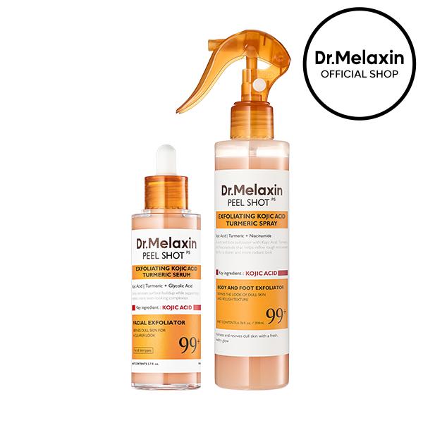 [Dr.Melaxin Official] Peel Shot Kojic Acid Turmeric Duo - 99% Pure Kojic Acid & Turmeric Serum & Spray - Official Shop