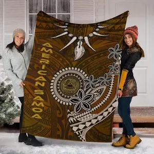 Premium American Samoa Blanket - Polynesian Boar Ivory Design, Cozy Flannel Throw for Sofa, Bed, Office, and Travel - All-Season Gift Idea, Warmth Retaining Design | Polynesian Pattern | Soft Texture, Boho Home Decor