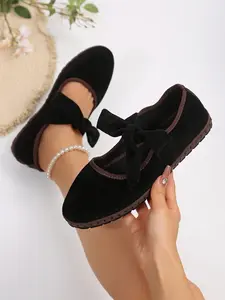 Plus Size Women's New Classic Round Toe Flat Shoes with Bow, Fashionable Comfortable Casual Lightweight for Daily Wear
