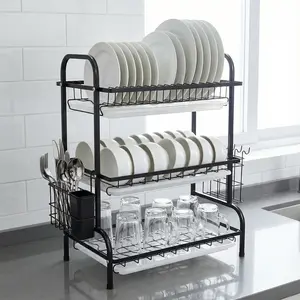 【Holiday Haul】Drying Rack Kitchen, 3 or 2 Tier Dish Drying Rack, Space-Saving Metal Large Dish Racks for Kitchen Counter with Drainboard Extendable Spout Strainers & Utensil Board Holder and Knife Slots