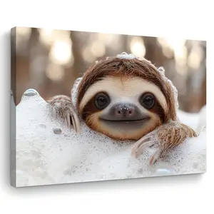 Room Decoration 1 Piece Sloth Foam Canvas Wall Art, Wooden Frame Print, Suitable for Men's Parties, Home and Office Decoration, Unique Christmas Gift, 11.8x 15.7inch