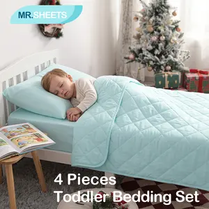 NTBAY 4-Piece Ultra Soft Toddler Bedding Set, Breathable Kids Comforter with Fitted & Flat Sheet, Skin-Friendly Bedding for Boys and Girls
