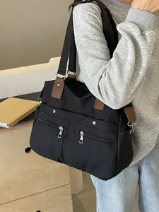 Practical and versatile tote bag for commuting style, with multiple compartments and double zippered front pockets, wide shoulder straps and large capacity design, simple and stylish casual shoulder bag, Casual Commuter Bag