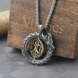 Never Fade Gold plated rotating life tree in Amulet ouroboros Pendant Necklace