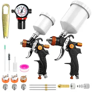 HVLP Air Paint Spray Gun Sets, 2-Spray Paint Gun, 1.0mm 125ml & 1.4/1.7mm 600ml Auto Sprayer Gun with Air Regulator, Professional-Grade Automotive Spray Gun for Car Paint work