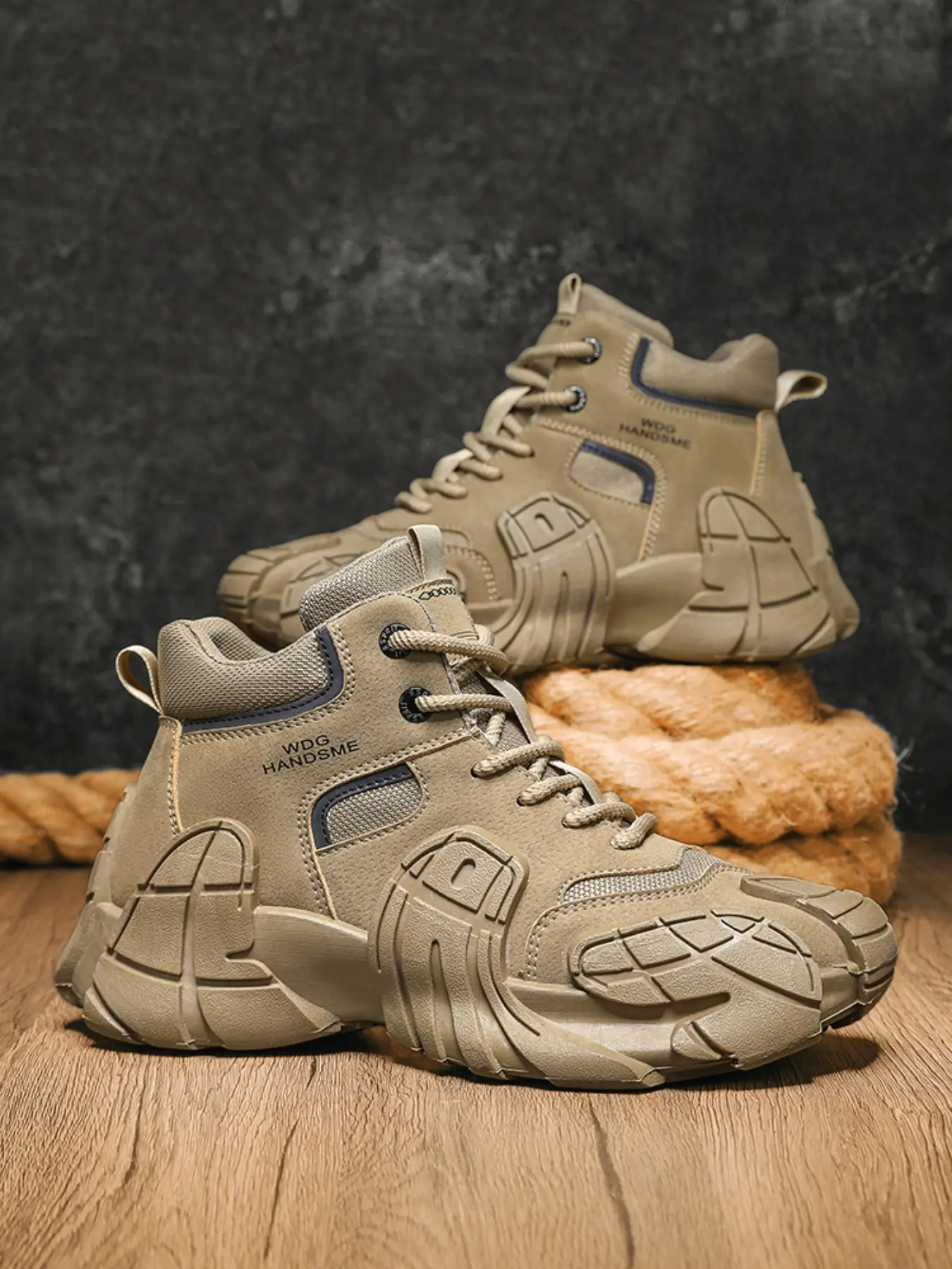Men's Fashion Outdoor Sports Shoes, Lace-Up Mid-Cut, Comfortable Anti-Slip Hiking Shoes, Hiking Footwear, Trekking Shoes, Gym Running Shoes, Daily Wear
