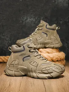Men's Fashion Outdoor Sports Shoes, Lace-Up Mid-Cut, Comfortable Anti-Slip Hiking Shoes, Trekking Shoes, Gym Running Shoes, Daily Wear