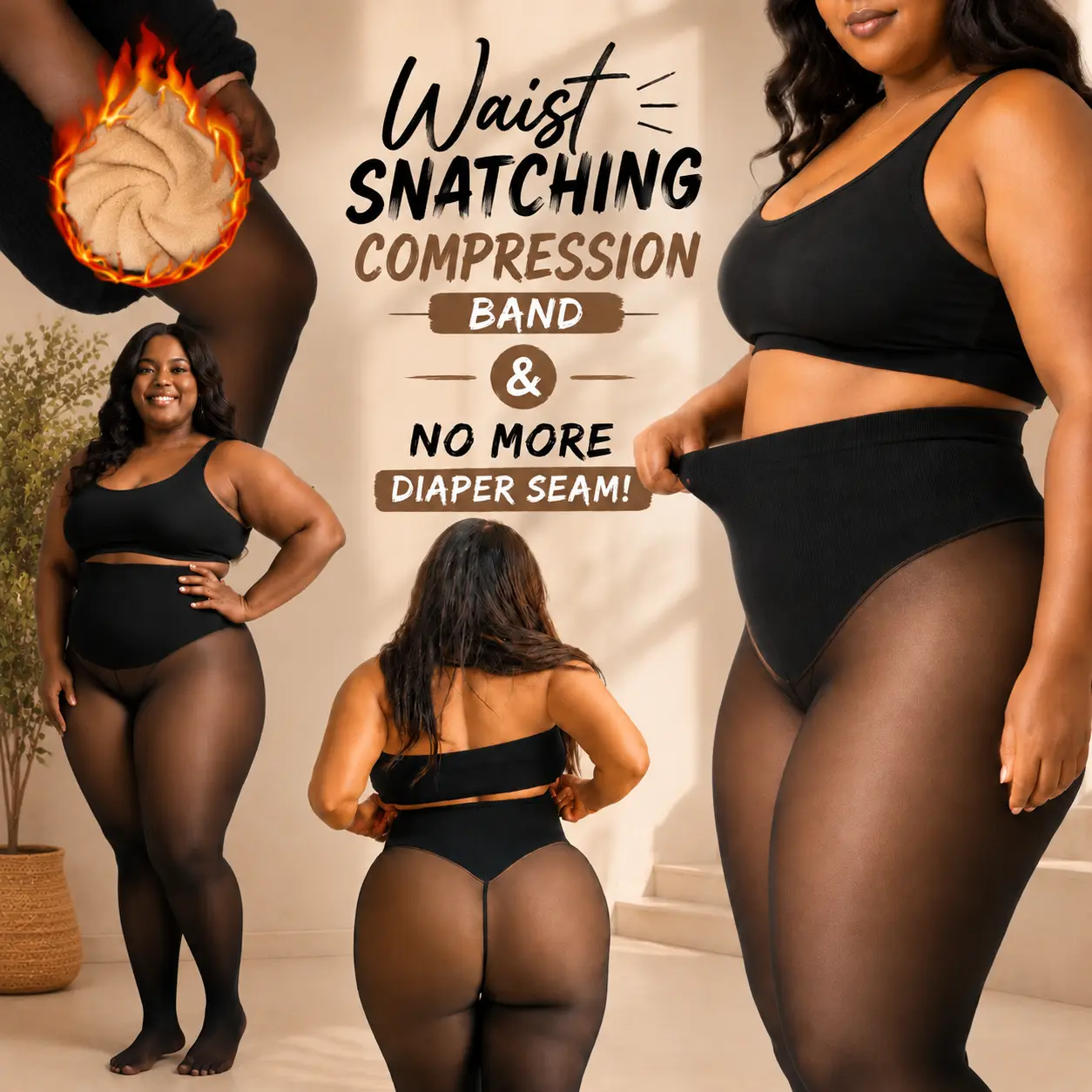 QZA New Compression Band & Single-Seam Design, U-Shape Option, Original Magic Fleece-Lined Leggings, XS-3XL, 6 Colors, Closed-Toe & Fuzzy-Lined Options, Plus Size