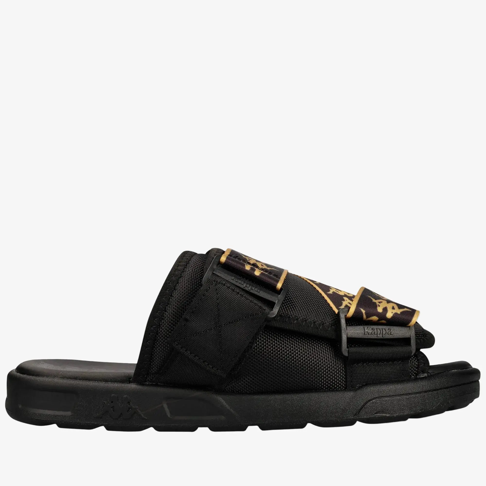 Men's 222 Banda Mitel Flat House Slides - Black Gold, Open Toe Slip-On Indoor Slide Slippers