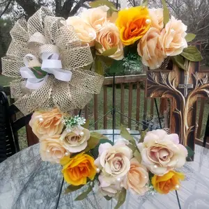 Grapevine Rose and Cross Door Wreath - Handcrafted with Elegant Roses and Cross, Perfect for All Seasons
