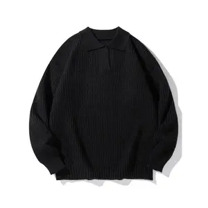 Men's Solid Color Textured Drop Shoulder Pullover, Regular Fit Casual Long Sleeve Collared Jumper for Fall & Winter, Men's Knitwear for Daily Wear