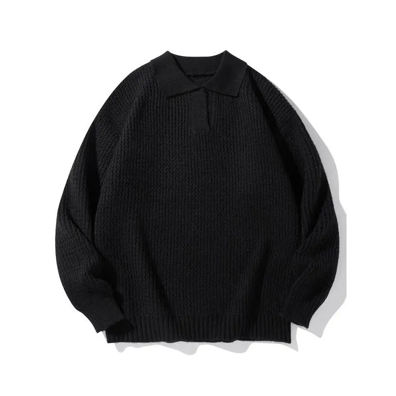 Men's Solid Color Textured Drop Shoulder Pullover, Regular Fit Casual Long Sleeve Collared Jumper for Fall & Winter, Men's Knitwear for Daily Wear