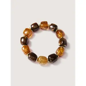BloomChic Plus Size Large Beaded Boho Stretch Bracelet, Colorful Statement Piece in Brown Coffee Tones