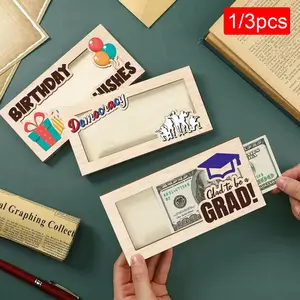 Wooden Graduation Themed Gift Decoration, 1/3 Counts Graduation Season Gift Box with Money Holder, Tabletop Gift Decoration for Graduation Birthday