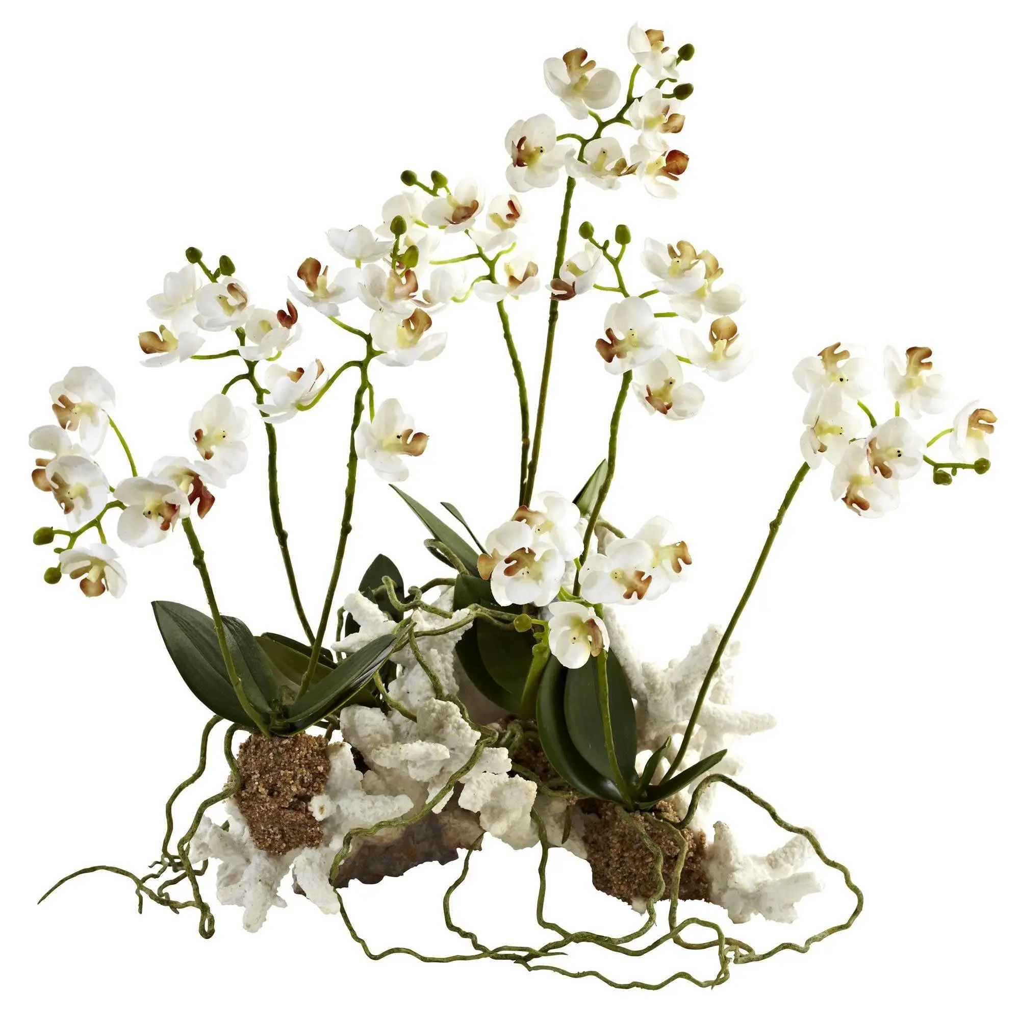 Mini Phalaenopsis Artificial Flower Set - Coral Indoor Faux Plant, Decorative Tropical Floral Accent for Home Supplies
