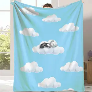 Fluffy Cloud Fleece Blanket Cartoon Character Print Soft Warm Lightweight Cozy Throw for Bedroom Sofa Office Travel Gift Relaxation