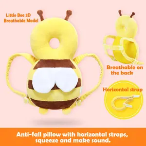 Baby Bee Anti-Fall Head Protection Pillow - Cute 3D Plush Design, Breathable Mesh Back, Adjustable Straps, Infant Safety Cushion for Crawling & Walking
