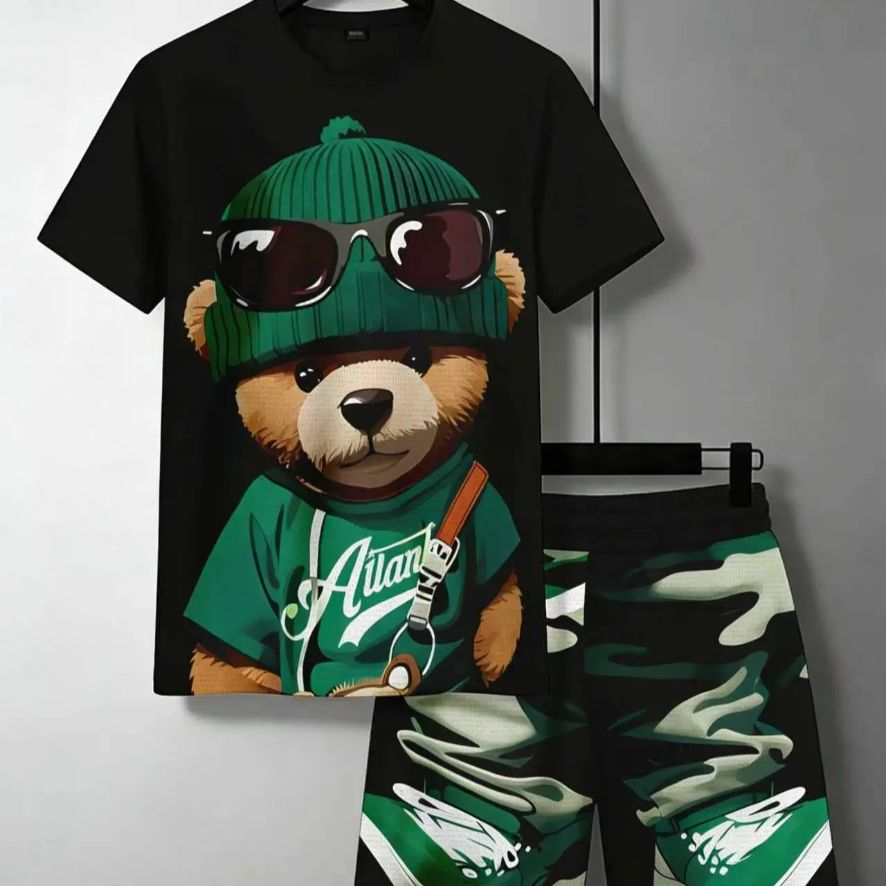 Men's casual sports set, breathable crew neck T-shirt & five-point shorts, summer outfit for adult men