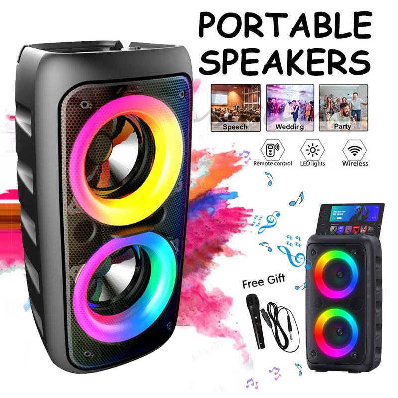 Portable Wireless PA Speaker Compact Karaoke Subwoofer with Colorful Lights Supports TF Card, FM, USB Type-C Charging Ideal for: Indoor Dancing Family Gatherings Karaoke Sound Systems Courtyard Relaxation Disco KTV Holiday Gifts