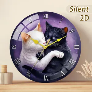 Silent Wall Clock, Round Frame Design, Battery Operated (non-Included), Modern Style Decorative Accessory for Home & Office Spaces