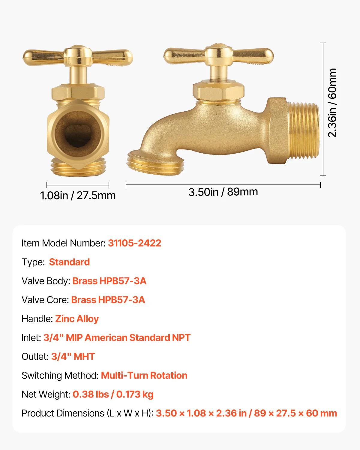 Outdoor Garden Brass Water Faucet Spigot Hose Bibb Connection High Flow Garden Hose Adapter
