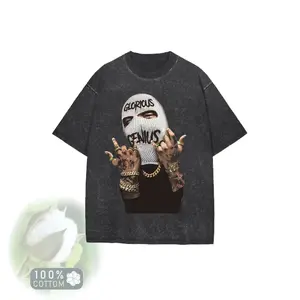 Unisex Men's Vintage Washed Cotton T-Shirt - "Glorious Genius" Ski Mask Streetwear Graphic, Oversized Hip Hop Casual Tee