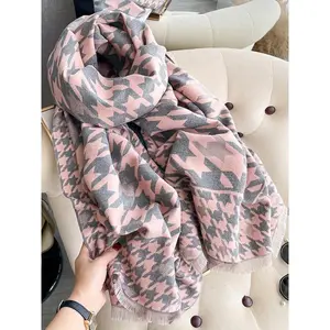 Women's Boho Style Houndstooth Print Double Sided Scarf, Casual Trendy Warm Shawl for Fall & Winter, Fashion Accessories for Daily Wear(Sheets)