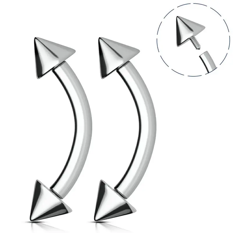 Oufer 2PCS 16G Implant Grade Titanium Internally Threaded Spike Eyebrow Rook Rings