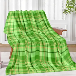 Green Plaid Pattern Throw Blanket, Soft Flannel Fleece Blanket, Warm Breathable Napping Blanket for Home, Office and Travel, Cozy Bedroom Decor, Soft Blanket, Soft Comfy Blanket