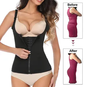 Women Zipper Hook Body Shaper Adjustable Shoulder Strap Waist Trainer Slimming Corset Plus Size Waist Cincher Tummy Control Faja Black Beige Available