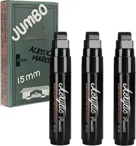 15mm Black  Arcylic  Markers, 3 count Thick Wide Tip Water Based Permanent Ink Arcylic  Pens for Graffiti, Rock Painting, Glass, Stone, , Sign, Canvas, Metal for Artists and Adults