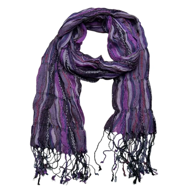 Purple Jacquard Crinkle Scarf - Regal Textured Scarf (70"x29")