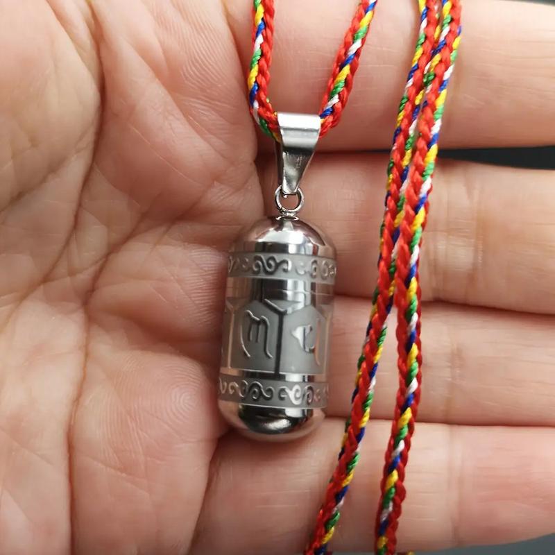 Social Media Aesthetic316 Stainless Steel Om Mani Padme Hum Pendant Necklace - Mantra Bottle Ash Box, Vintage Commemorative Jewelry with Gift Bag and Six-Word Mantra Paper