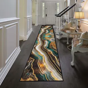 Abstract Wavy Pattern Kitchen Runner Rug, Modern Area Rug, 1 Count Non-slip Soft Floor Mat, Decorative Carpet for Home Living Room Bedroom Kitchen Laundry Room