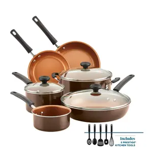 Farberware Easy Clean Pro 14 Piece Ceramic Nonstick Pots and Pans Set, Brown
