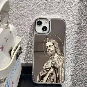 Jesus Christ Pattern Clear Mirror Phone Protective Case, Anti-drop Phone Protector Cover, Phone Accessories Compatible with iPhone 11, 12, 13, 14, 15, 16, 17 PRO MAX PLUS AIR Phone Cases, Unique Mirror Phone Cases, Shockproof Mirror Phone Cover #IPYS66