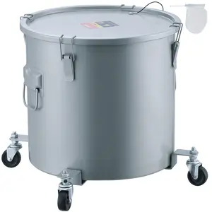 Summervibes VEVOR Fryer Grease Bucket, 16 Gal Oil Disposal Caddy with Caster Base, Carbon Steel Rust-Proof Coating, Oil Transport Container with Lid, Lock Clips, Filter Bag for Hot Cooking Oil Filtering, Gray