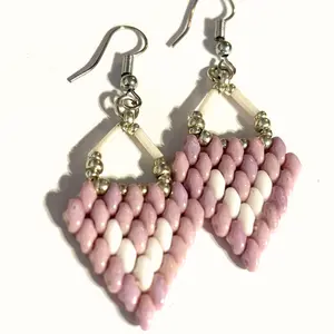 Handmade Pink and white Arrowhead Beaded Earrings