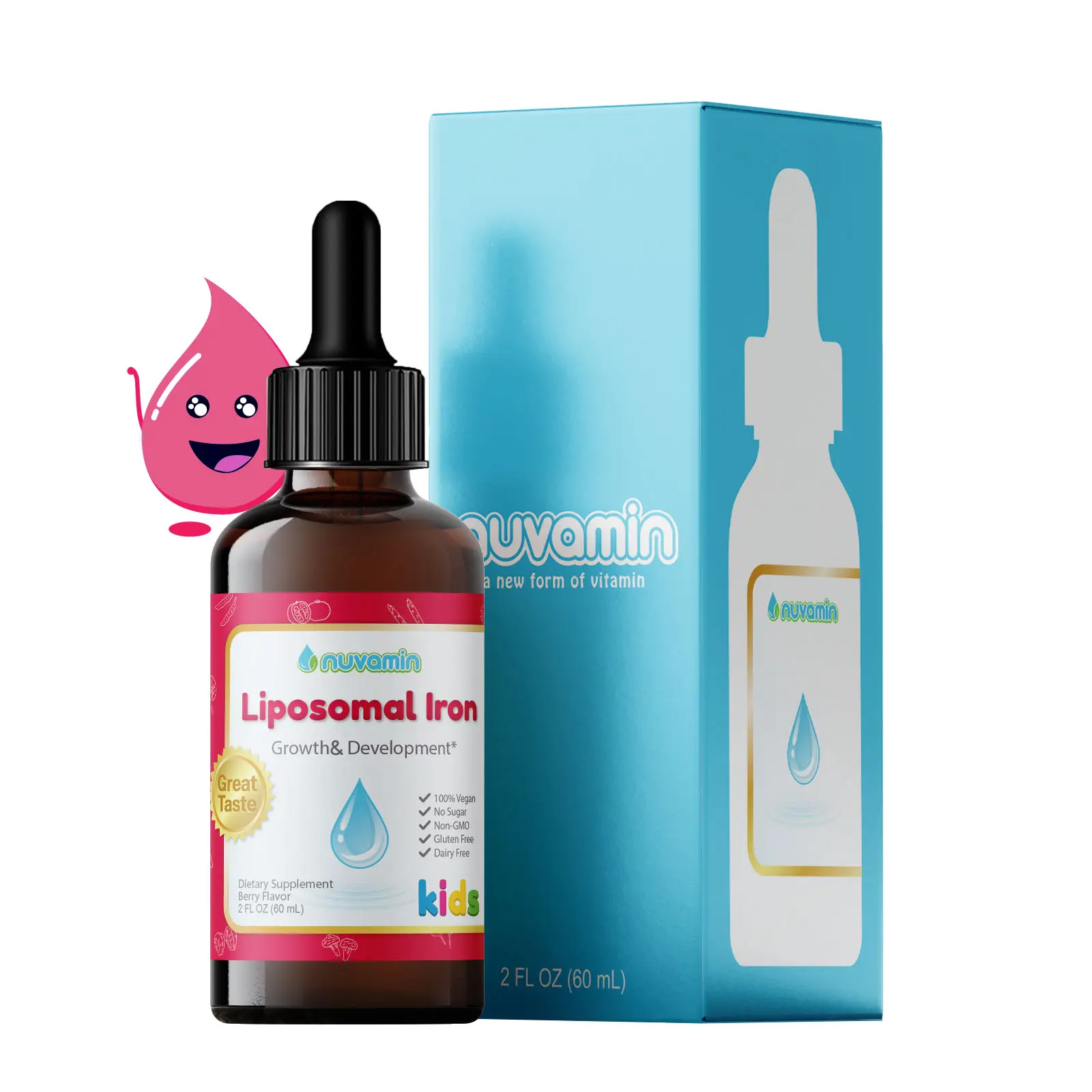 Nuvamin Liquid Liposomal Iron Drops, Berry Flavor, Healthcare supplement support for Iron Deficiency