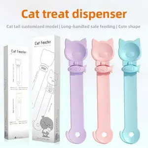 Cat Head Design Food Dispenser Feeder Spoon, 3 CountLong Handle Licking Food Feeding Spoon, Cat FoodFeeding Supplies for Daily Use