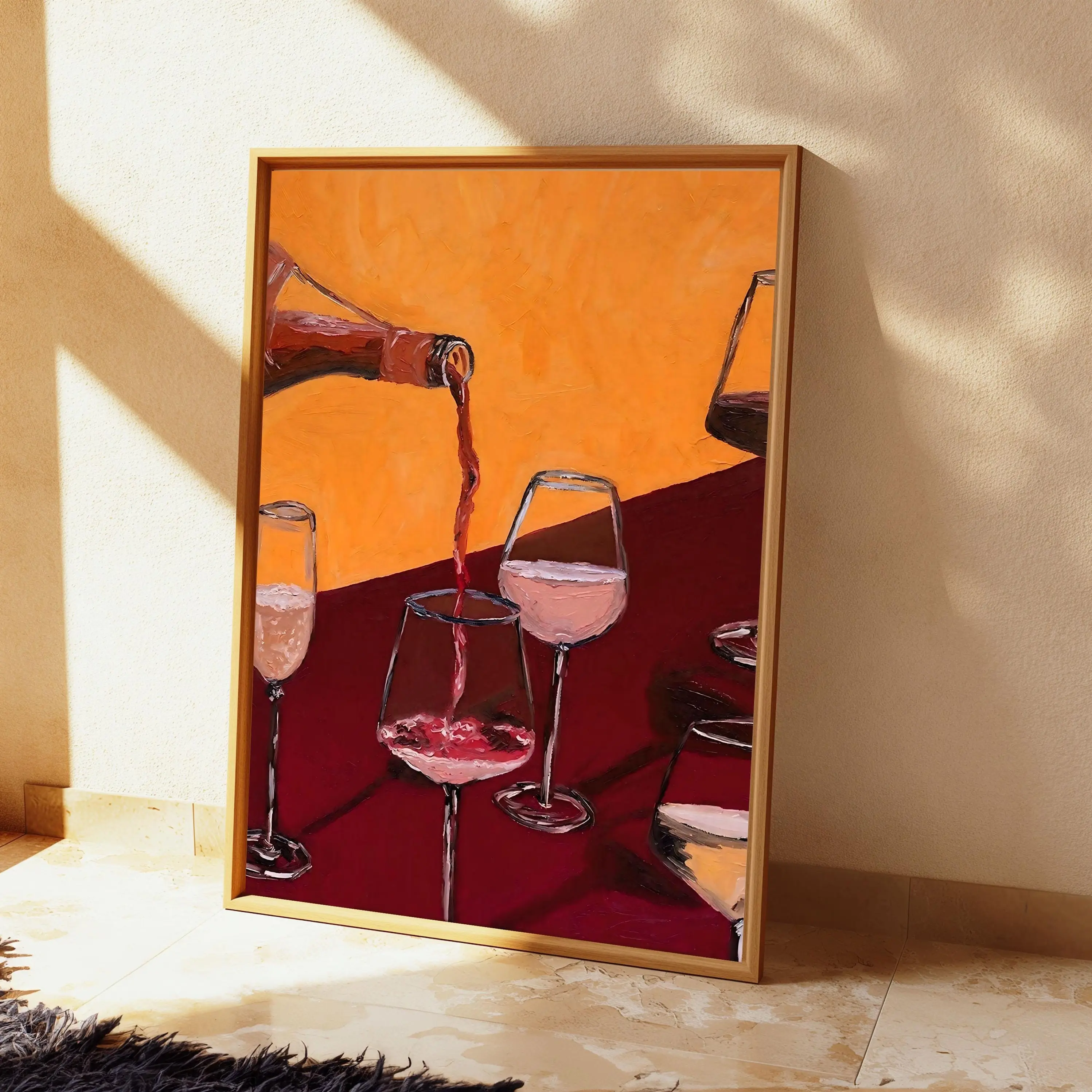 REDWOODSTOSEA Restaurant Wine Poster, Red Wine Kitchen Decor, Food Art Painting
