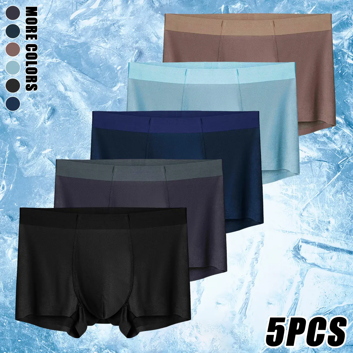 JOGWAVE Men’s Plain Solid-Color Polyester Boxer Briefs, 5-Pack, Simple Cut, Breathable, Skin-Friendly, Suitable for Sports & Everyday Wear (Menswear Underwear)