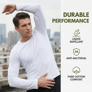 7A Antibacterial Technology Long-Sleeved Shirt,100% Cotton,Waterproof, Anti-Mite, Odor Control, Stain/Oil Repellent, Gym,LayeredAthletics， Solid Regular Fit Sleeve T-shirt