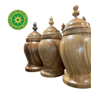 Aggayu Basin 100% Solid Wood Durable Organiser Canister 18" Tall Natural Colors Bottles Storage Eco-Friendly