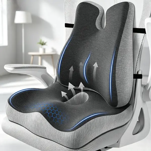 Large Extra Thick Memory Foam Seat Cushion & Lumbar Support Pillow, Ergonomic Contoured Design with Coccyx Cutout, Anti-Slip Base for Tailbone Pressure, Sciatica & Lower Back Pain Relief for Car, Gaming Chair