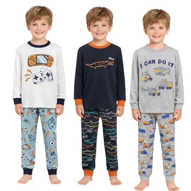 Kids Toddler Boy Pajamas Set - 3-Pack Snug Fit Soft & Cozy with Dinosaur & Car Prints for Comfortable Nights